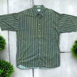 Paulo Avanti Vintage 90s Green Geometric Rayon Blend Button Front Shirt Mens 2XL
